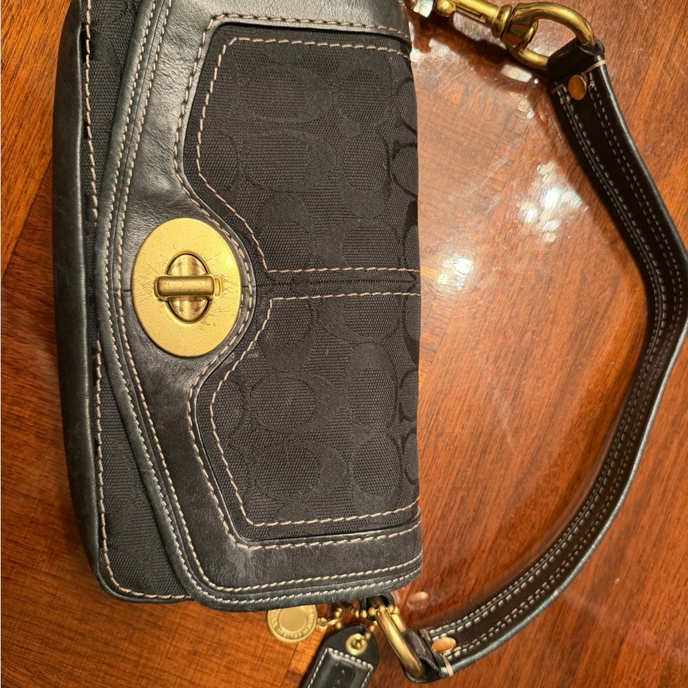 RARE Coach Legacy Stripe Pilot bag Black Signature jacquard Brass Turnlock